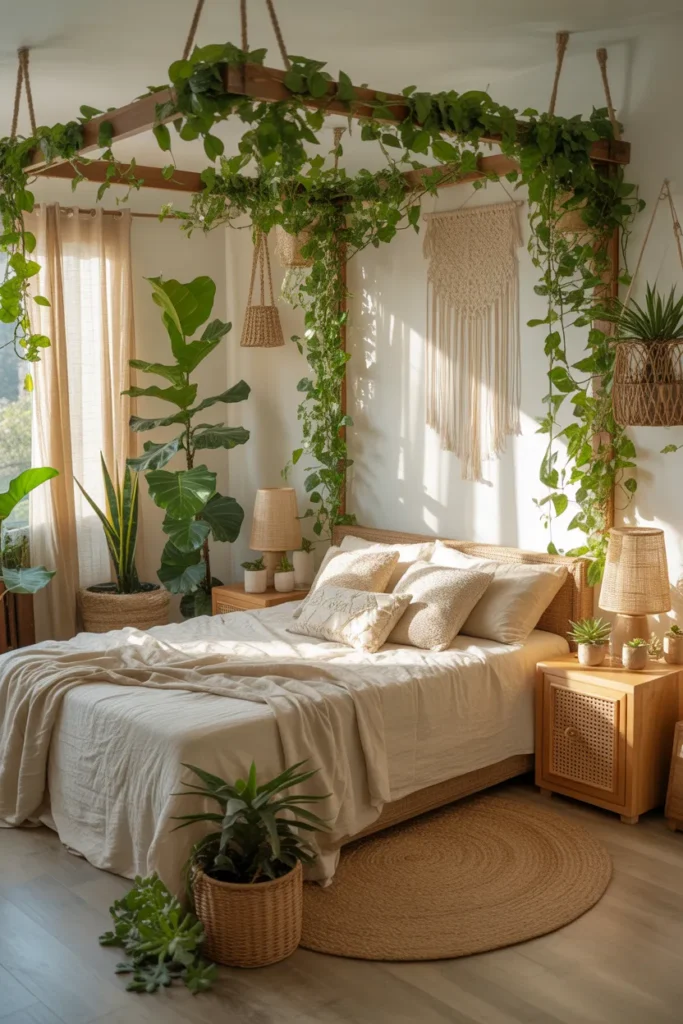Jungle Boho Bedroom with Layered Greenery