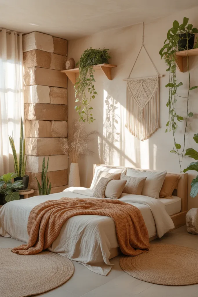  Jungle Boho Bedroom with Natural Stone Details