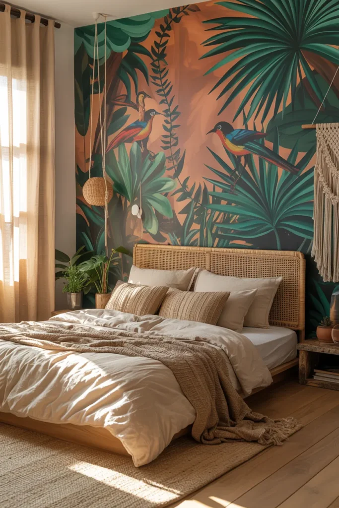 Jungle Boho Bedroom with Statement Wall Art