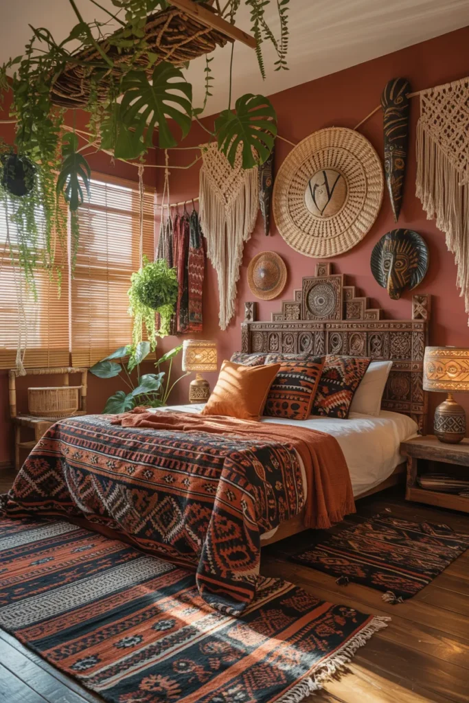 Jungle Boho Bedroom with Tribal Accents