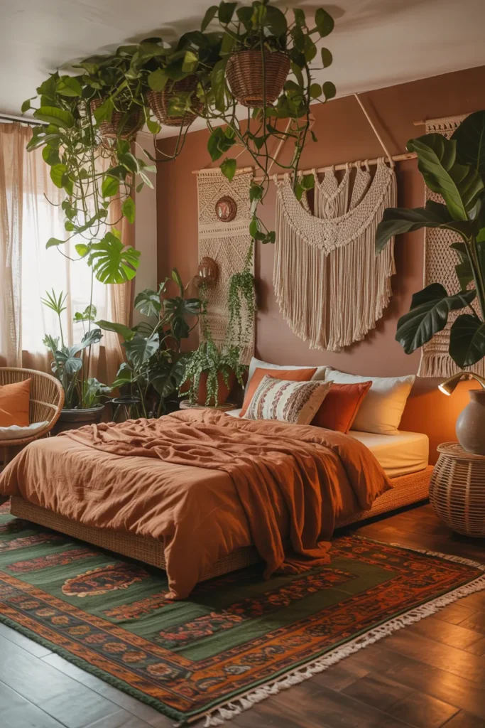 Jungle Boho Bedroom with Warm Earth Tones
