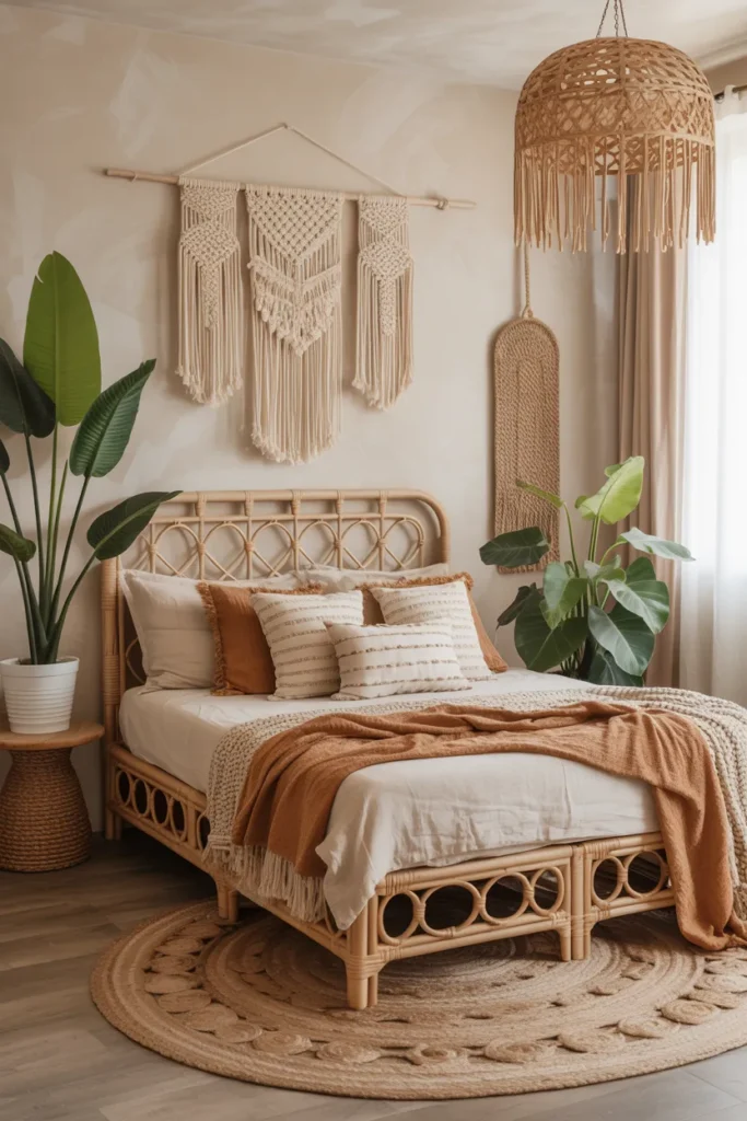Jungle Boho Bedroom with Woven Textures