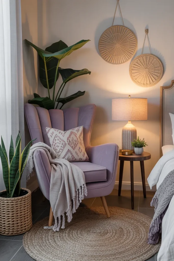 Lavender Boho Accent Chair Corner