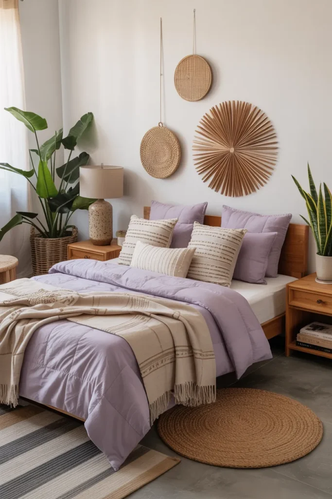 Lavender Boho Bedding with Earthy Accents