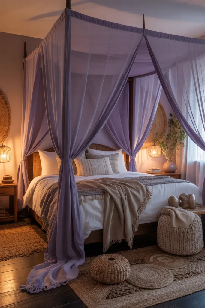 Lavender Boho Canopy Bed