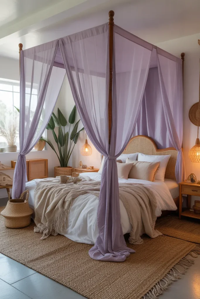 Lavender Boho Canopy with Sheer Drapes