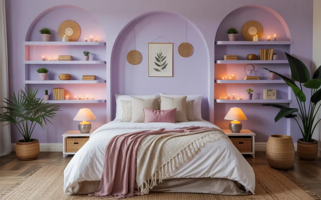 Lavender Boho Floating Bedside Shelves