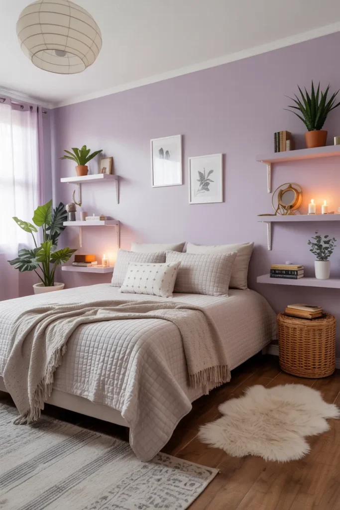 Lavender Boho Floating Bedside Shelves