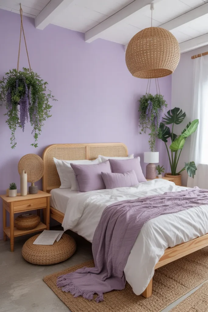 Lavender and White Boho Bedroom Balance