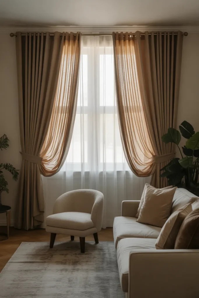 Layered Curtains with Sheer Panels