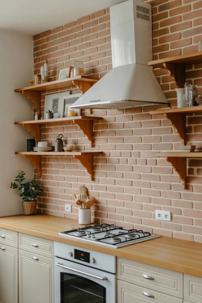 Light Brown Brick with Open Shelving