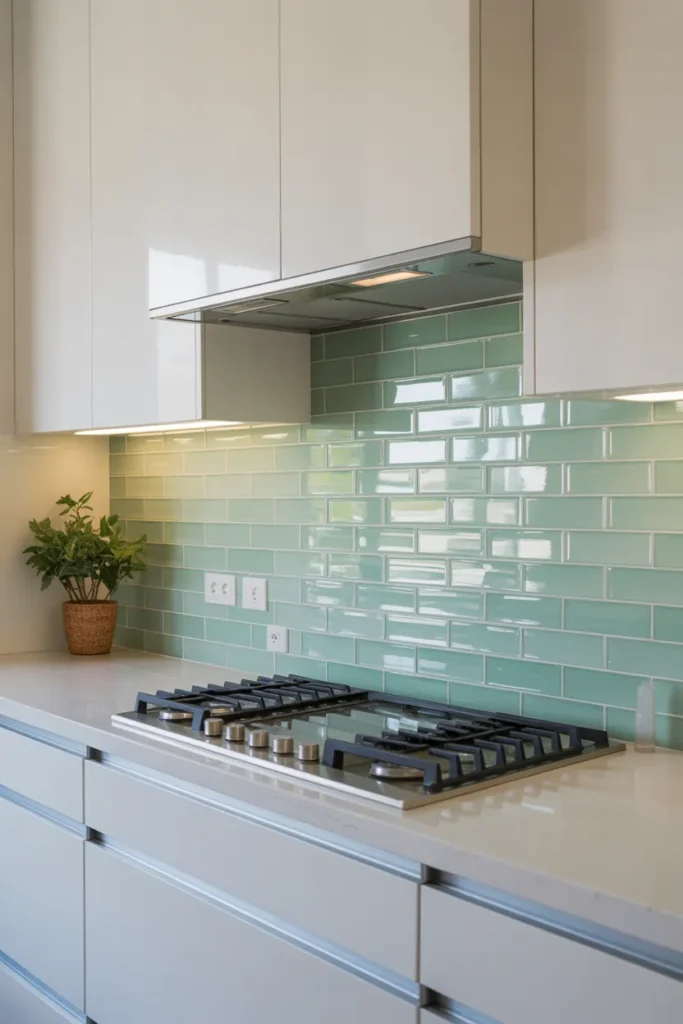 Light Green Glass Tiles with Reflective Shine