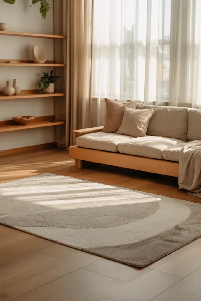 Light Wood Flooring with Soft Rugs