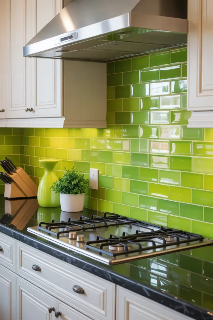 Lime Green Glass Tiles for a Playful Look