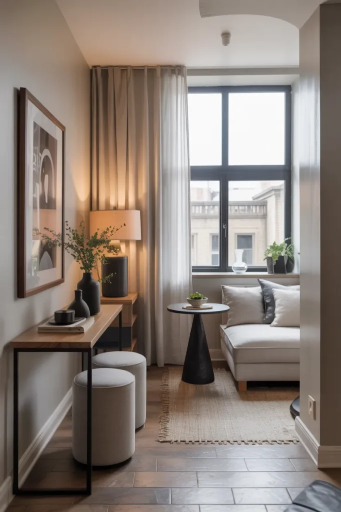 Living Room Dining Layout with Console Table Dining