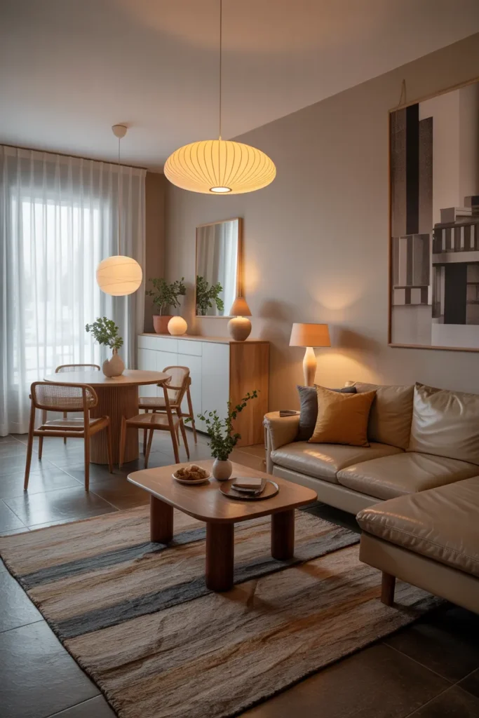 Living Room Dining Layout with Rugs for Zoning