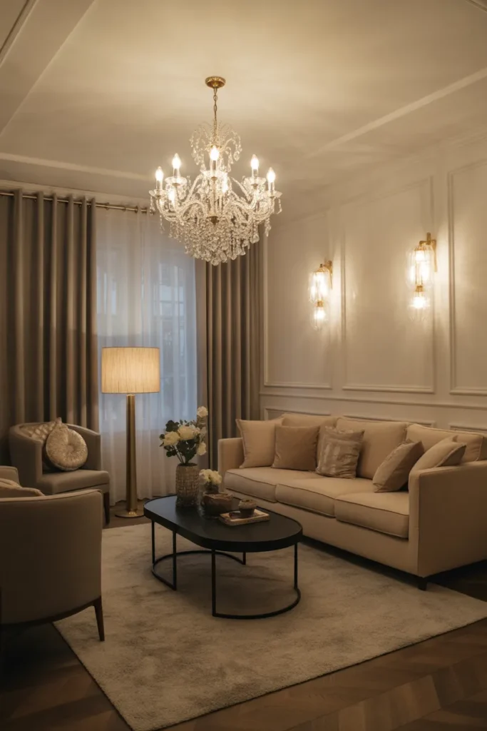 Living Room with Layered Lighting Design