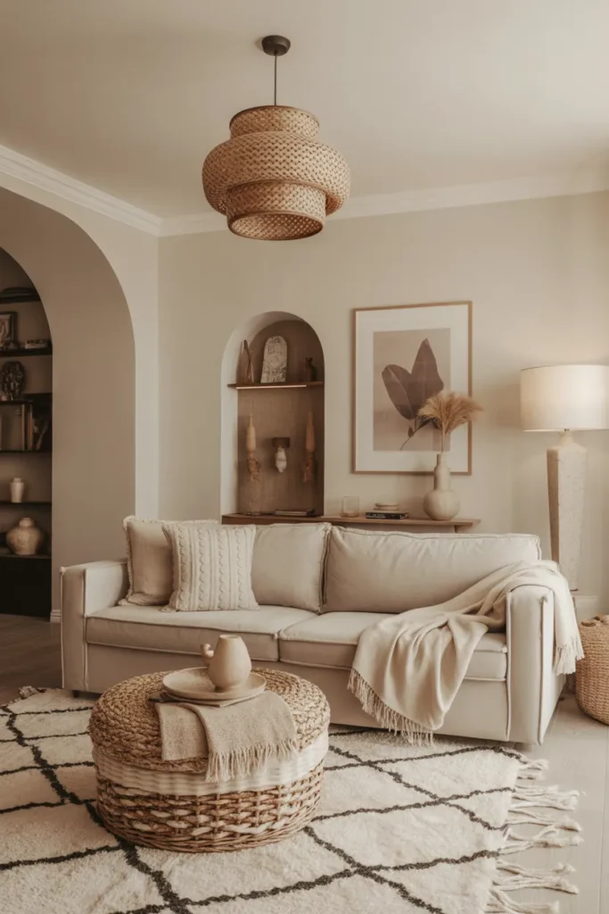 Luxe Living Room with Layered Textiles and Accessories