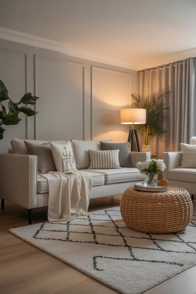 Luxe Living Room with Layered Textiles and Accessories