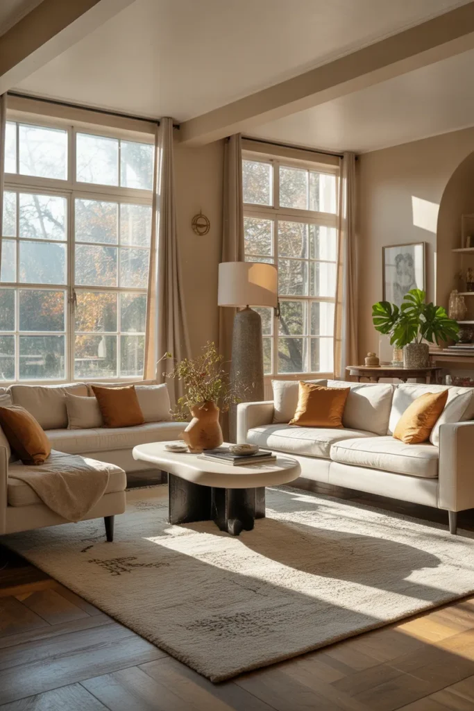 Luxe Living Room with Natural Light and Cozy Corners