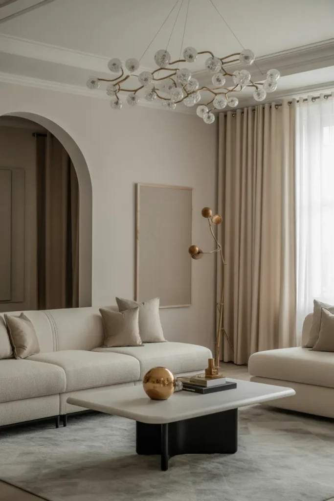 Luxe Living Room with Statement Lighting