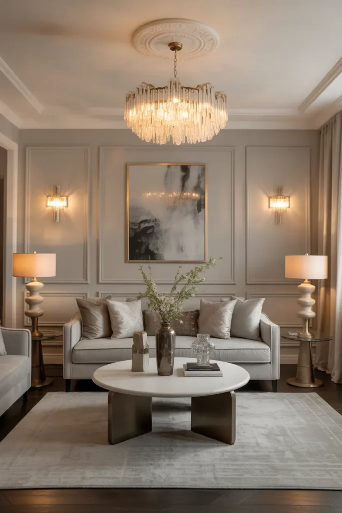 Luxurious Living Room with Layered Lighting