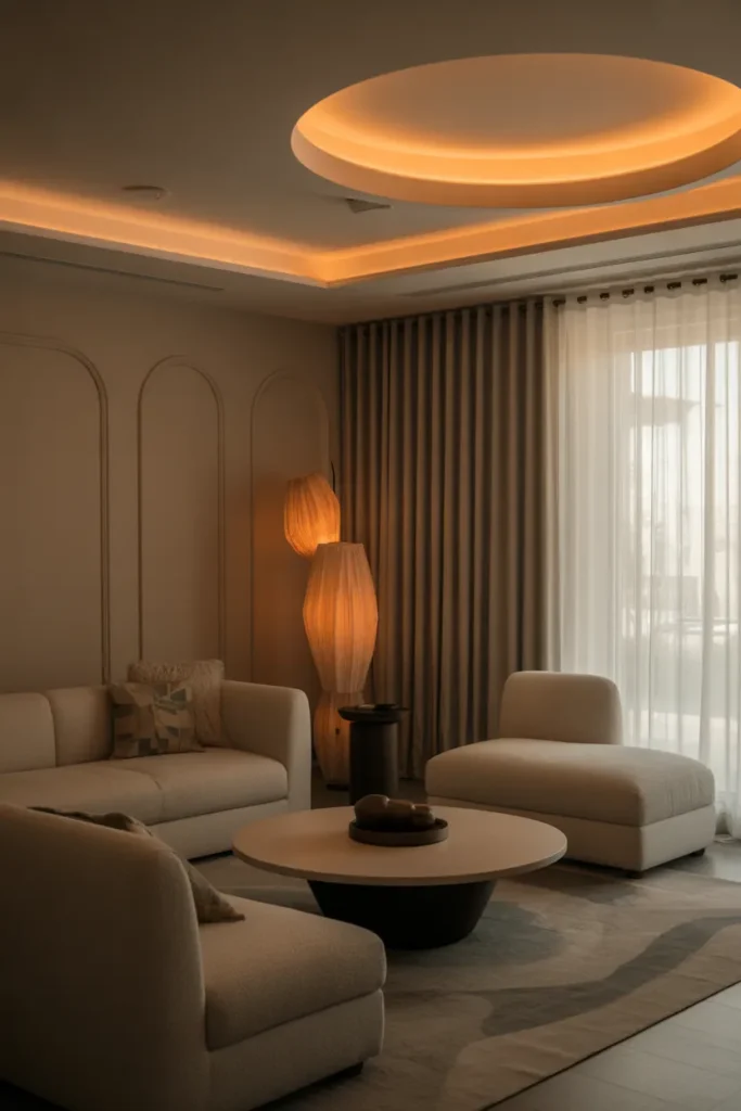 Luxury Living Room with Soft Lighting and Calm Ambience