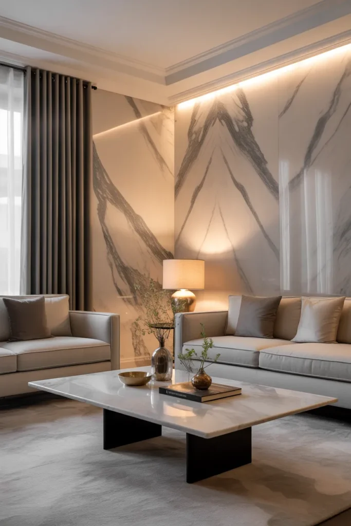 Luxury Living Room with Statement Marble Features