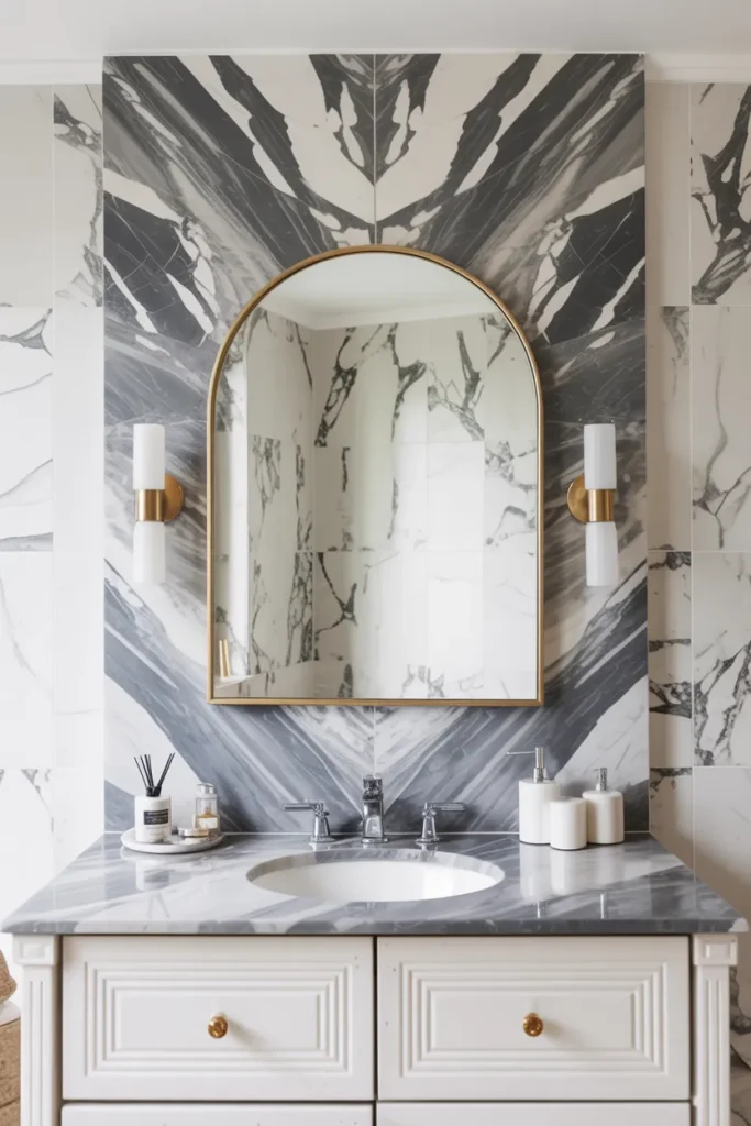 Marble Accent Wall with Gold Mirror