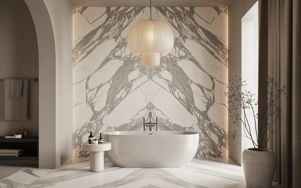 Marble Bathtub Surround with Statement Lighting,