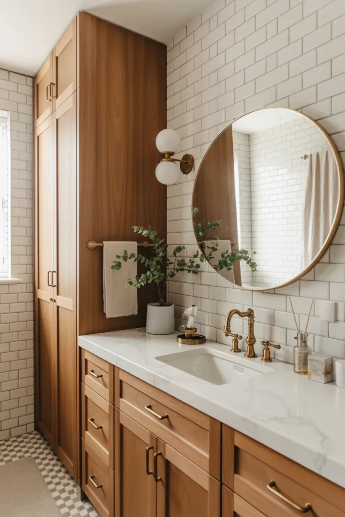 Marble Countertops with Wooden Accents