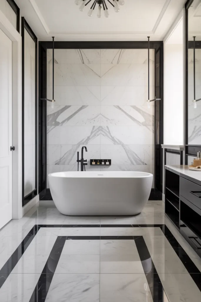 Marble Flooring with Black Accents