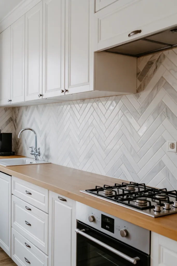Marble Herringbone Backsplash