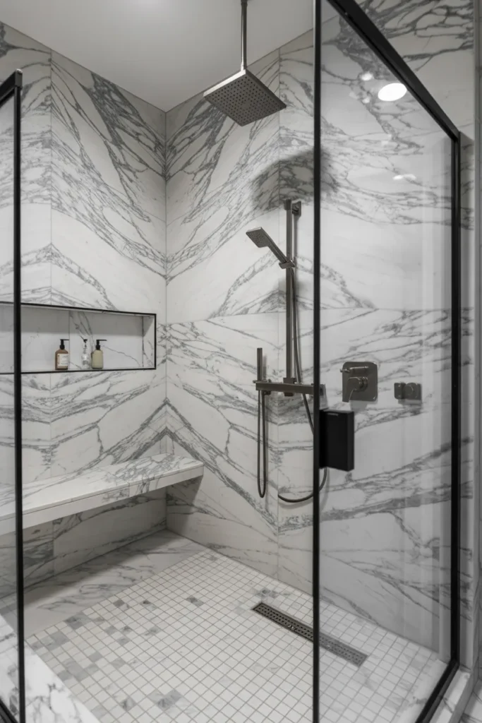 Marble Shower Floor with Matching Walls