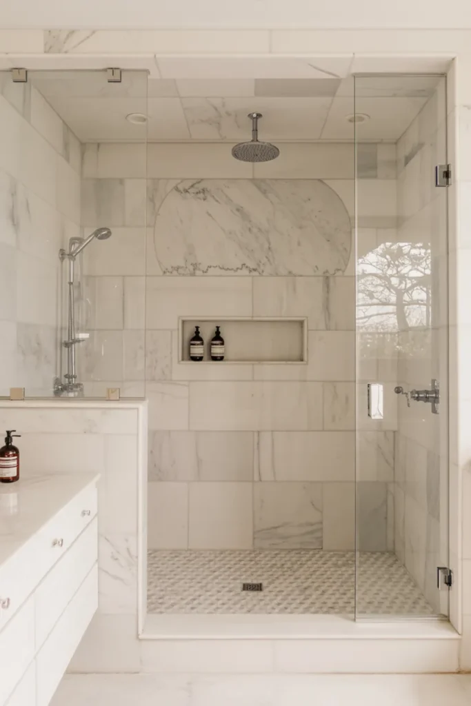 Marble Shower with Frameless Glass