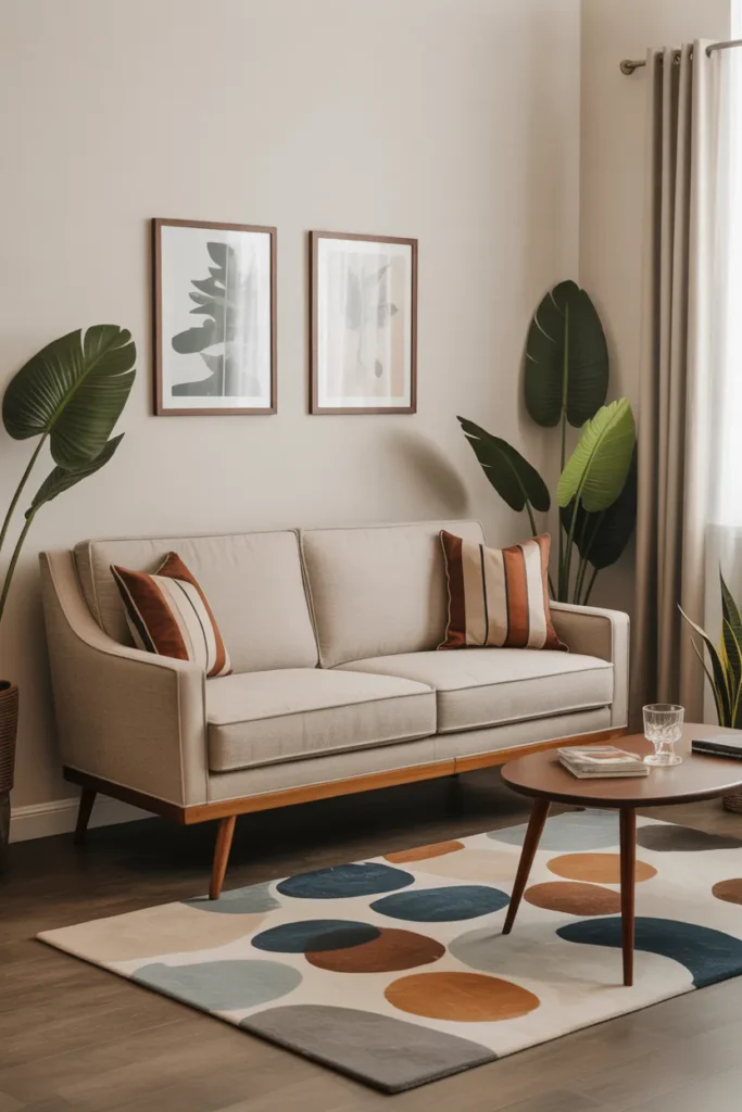 Mid-Century Modern Sofa with Wooden Legs