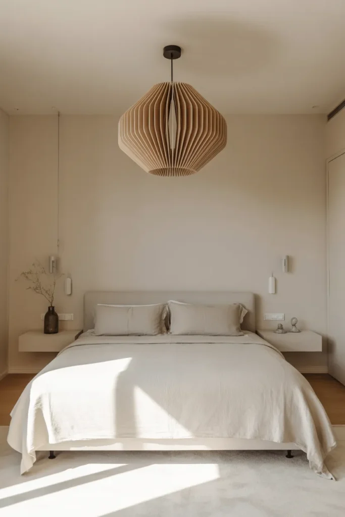 Minimalist Bedroom With Statement Lighting
