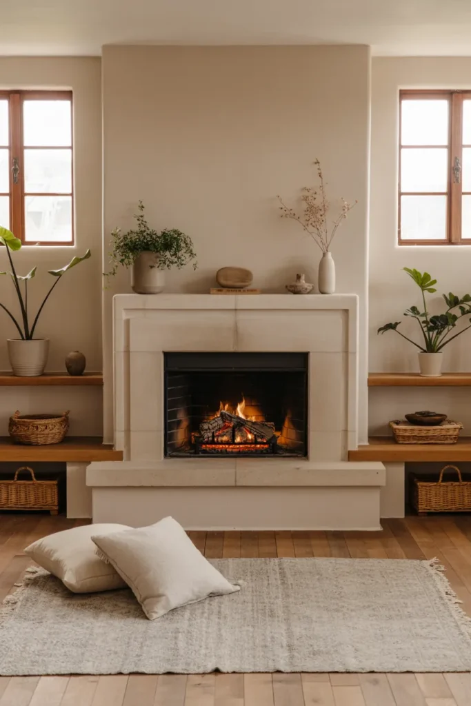 Minimalist Fireplace with Wooden Accents