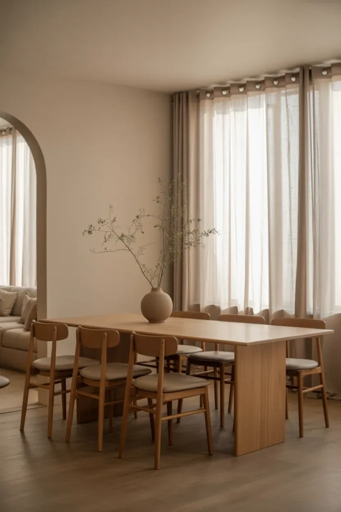 Minimalist Japandi Dining Room with Light Wood Table