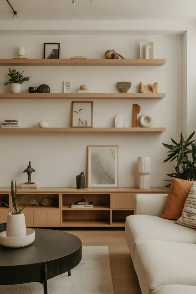Minimalist Living Room with Floating Shelves