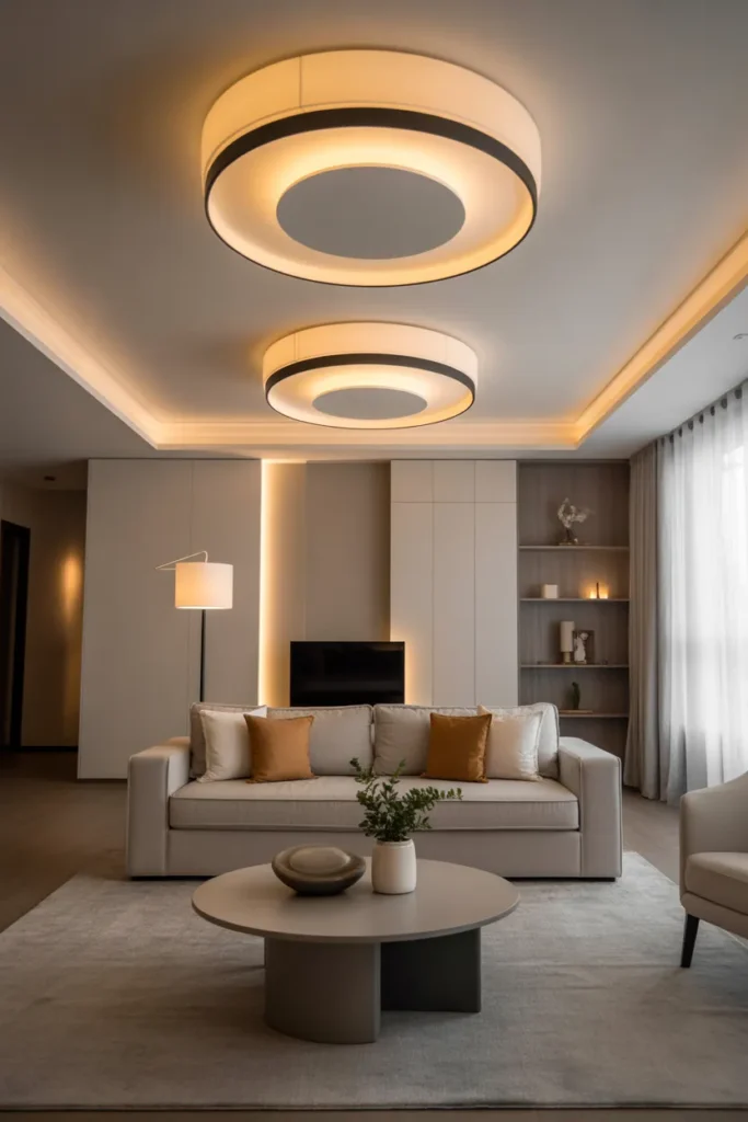 Minimalist Living Room with Layered Lighting