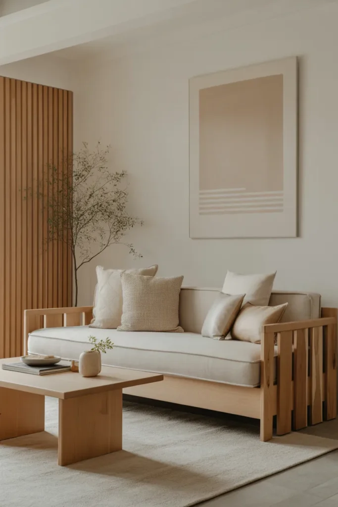 Minimalist Living Room with Natural Wood Accents