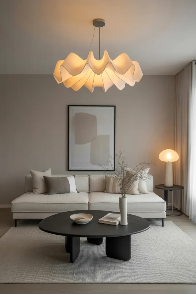 Minimalist Living Room with Statement Lighting