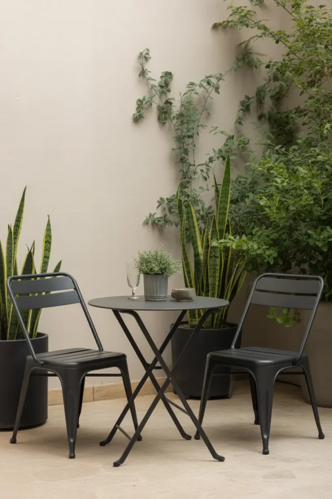 Minimalist Metal Chairs with a Bistro Table