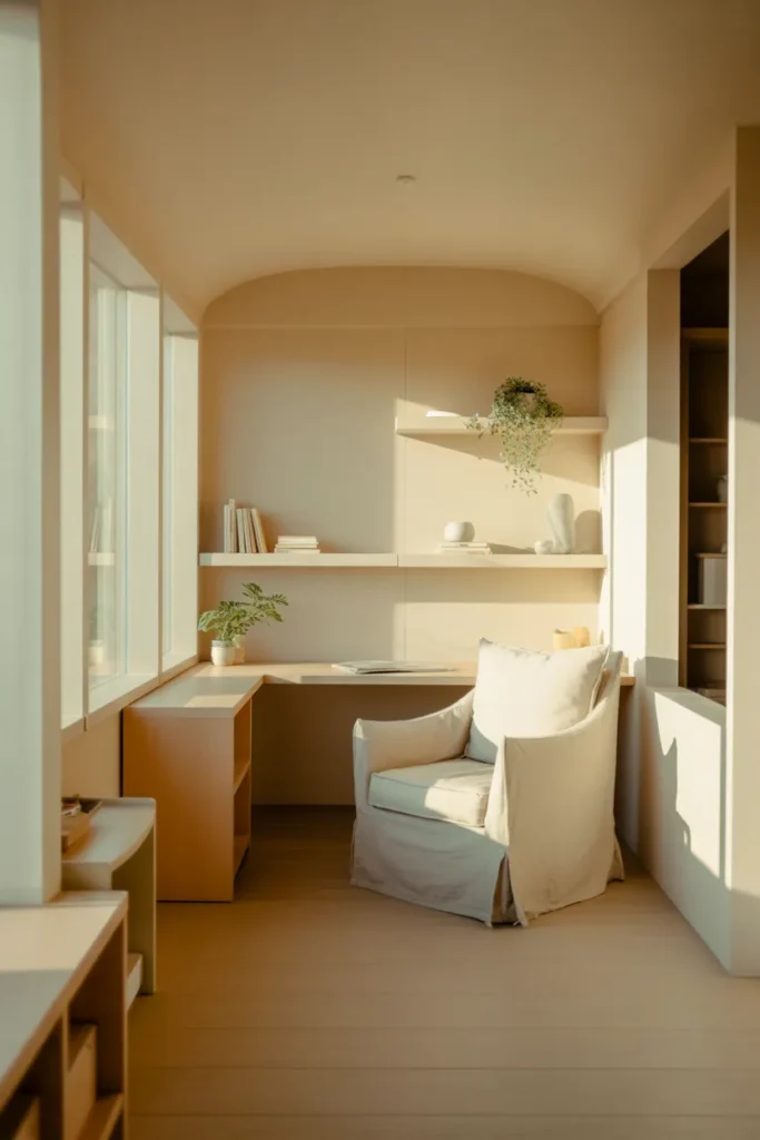 Minimalist She Shed Interior with Calm Neutrals