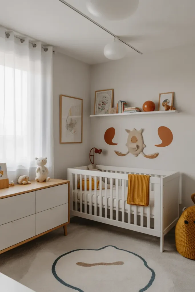 Minimalist White Nursery with Pops of Color