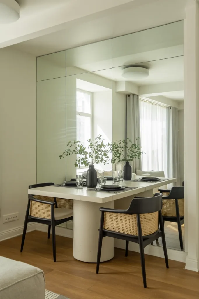 Mirror Accent Wall to Create Depth