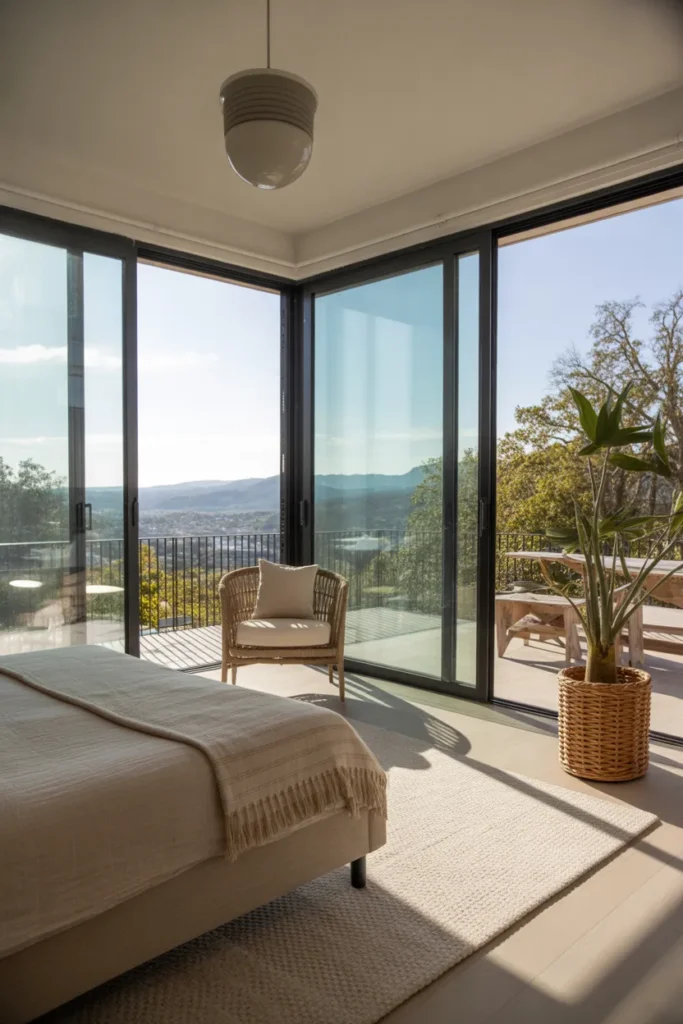 Modern Bedroom with Floor-to-Ceiling Windows