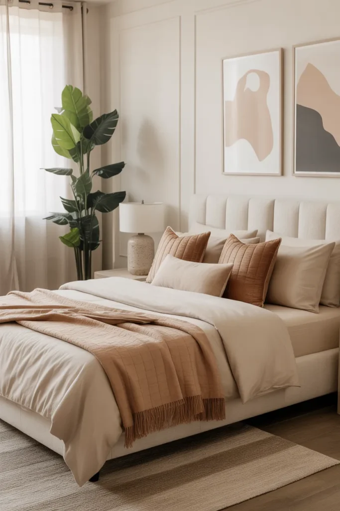 Modern Bedroom with Warm Layered Bedding