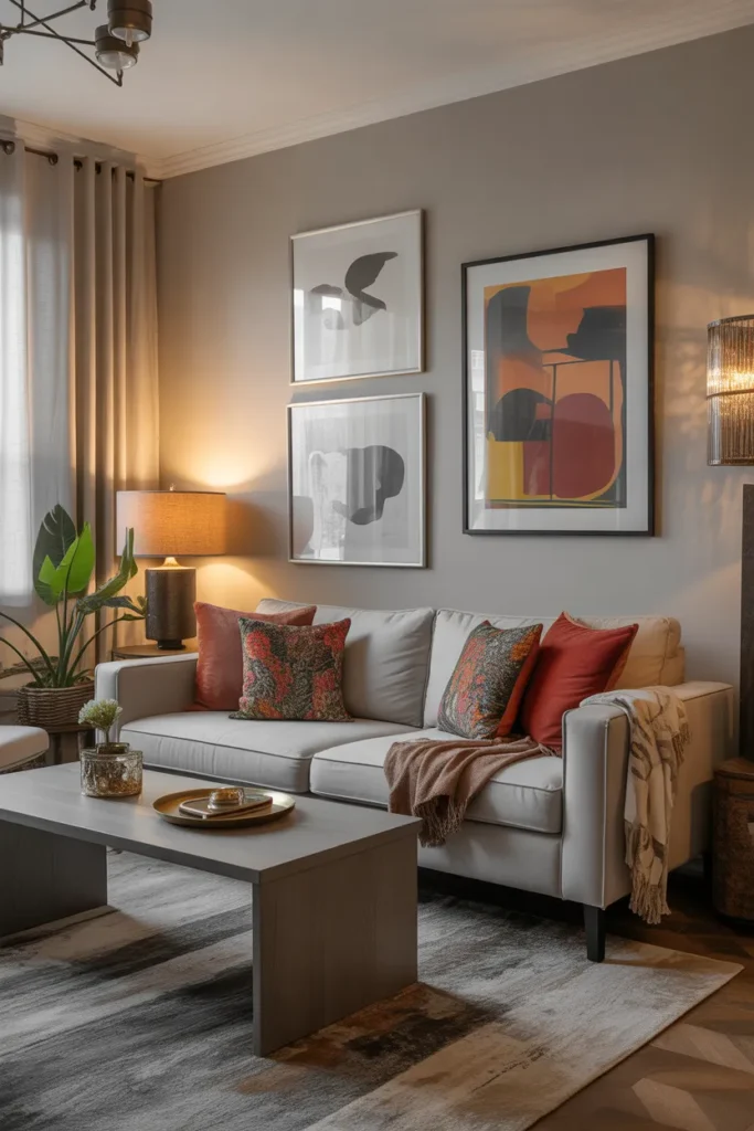 Modern Cozy Living Room with Pops of Color